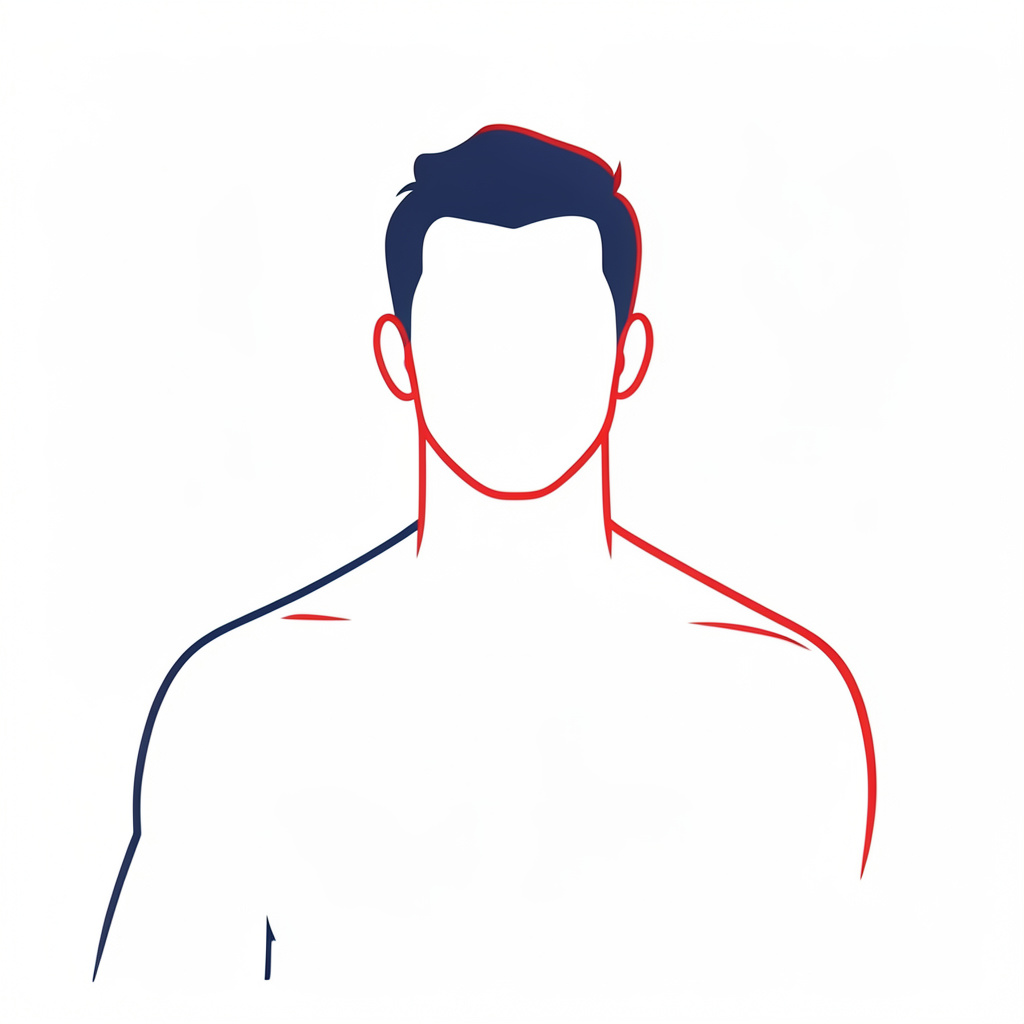 Illustration minimaliste d'une silhouette masculine stylisée en bleu nuit sur fond clair, évoquant la vitalité et le bien-être